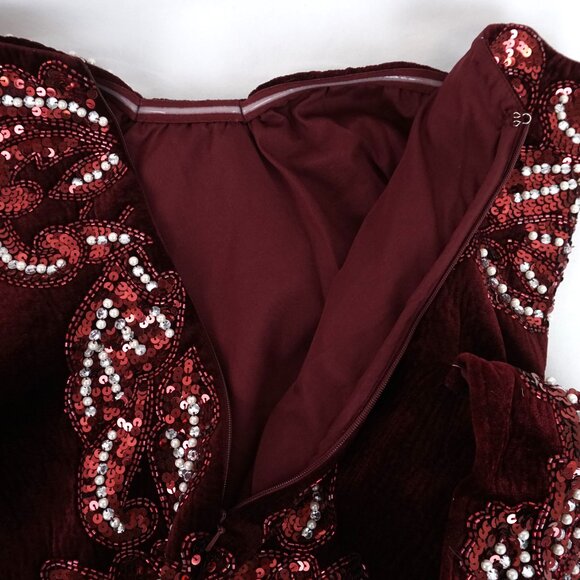 NWOT ASOS LUXE Velvet Embellished Bandeau Mini Dress in Burgundy/White Size US 8 - Picture 5 of 10